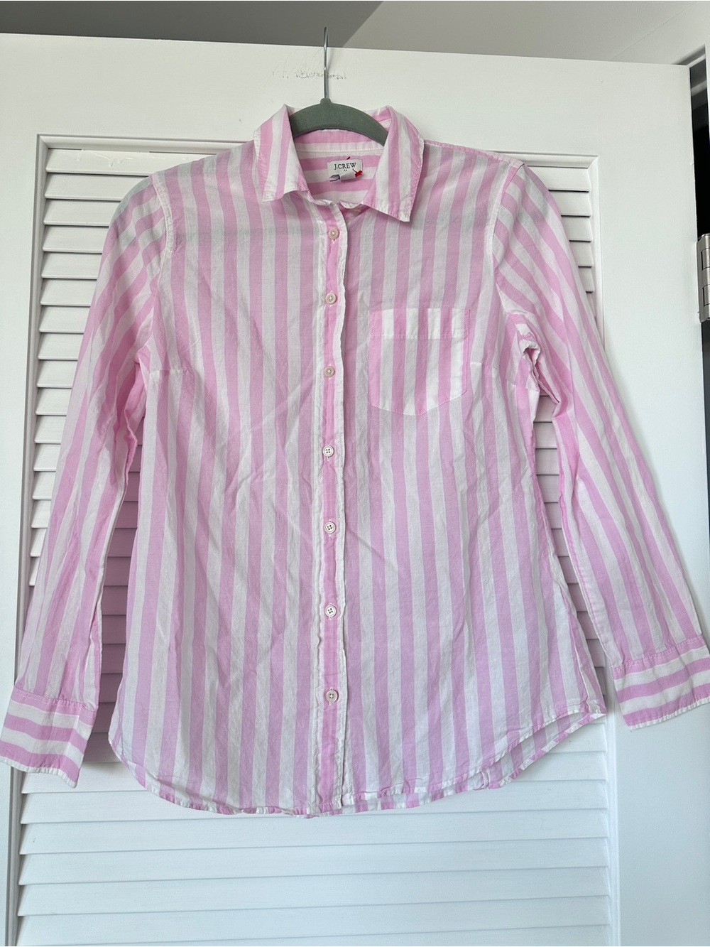 J. Crew Pink and White Striped button down Shirt Lightweight Cotton